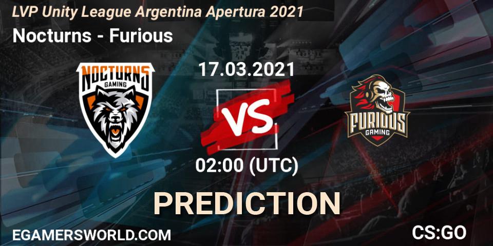 Prognose für das Spiel Nocturns VS Furious. 17.03.2021 at 02:00. Counter-Strike (CS2) - LVP Unity League Argentina Apertura 2021