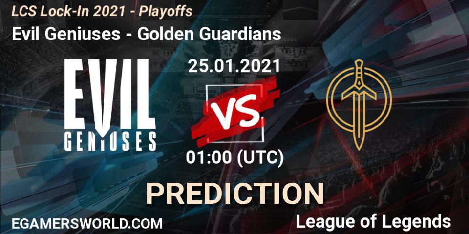 Prognose für das Spiel Evil Geniuses VS Golden Guardians. 24.01.21. LoL - LCS Lock-In 2021 - Playoffs