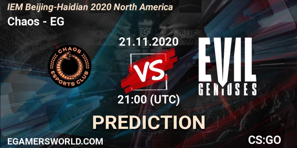 Prognose für das Spiel Chaos VS EG. 21.11.20. CS2 (CS:GO) - IEM Beijing-Haidian 2020 North America