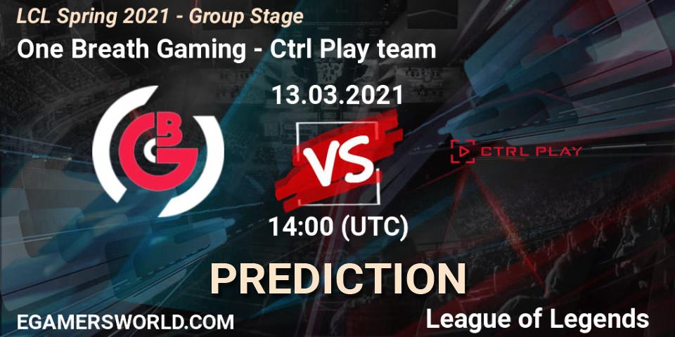 Prognose für das Spiel One Breath Gaming VS Ctrl Play team. 13.03.2021 at 14:00. LoL - LCL Spring 2021 - Group Stage