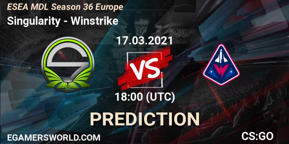 Prognose für das Spiel Singularity VS Winstrike. 17.03.21. CS2 (CS:GO) - MDL ESEA Season 36: Europe - Premier division