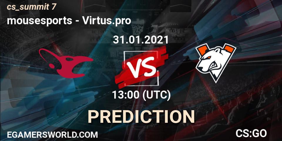 Prognose für das Spiel mousesports VS Virtus.pro. 31.01.21. CS2 (CS:GO) - cs_summit 7