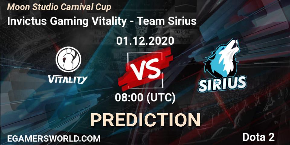 Prognose für das Spiel Invictus Gaming Vitality VS Team Sirius. 01.12.2020 at 08:37. Dota 2 - Moon Studio Carnival Cup