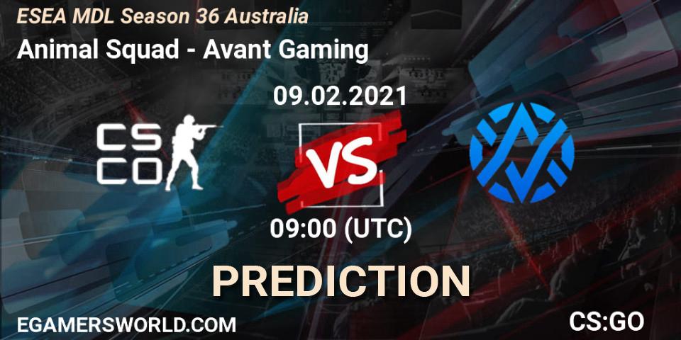 Prognose für das Spiel Animal Squad VS Avant Gaming. 09.02.21. CS2 (CS:GO) - MDL ESEA Season 36: Australia - Premier Division