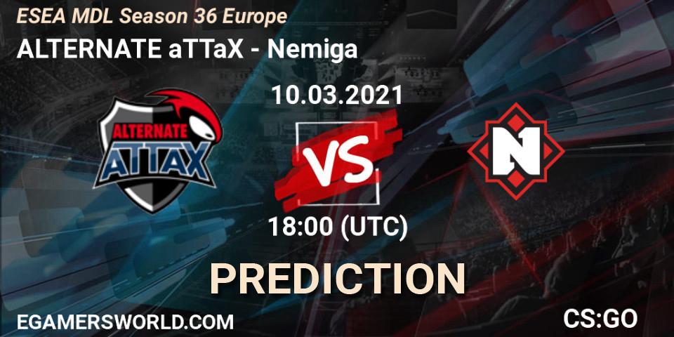 Prognose für das Spiel ALTERNATE aTTaX VS Nemiga. 10.03.2021 at 18:00. Counter-Strike (CS2) - MDL ESEA Season 36: Europe - Premier division