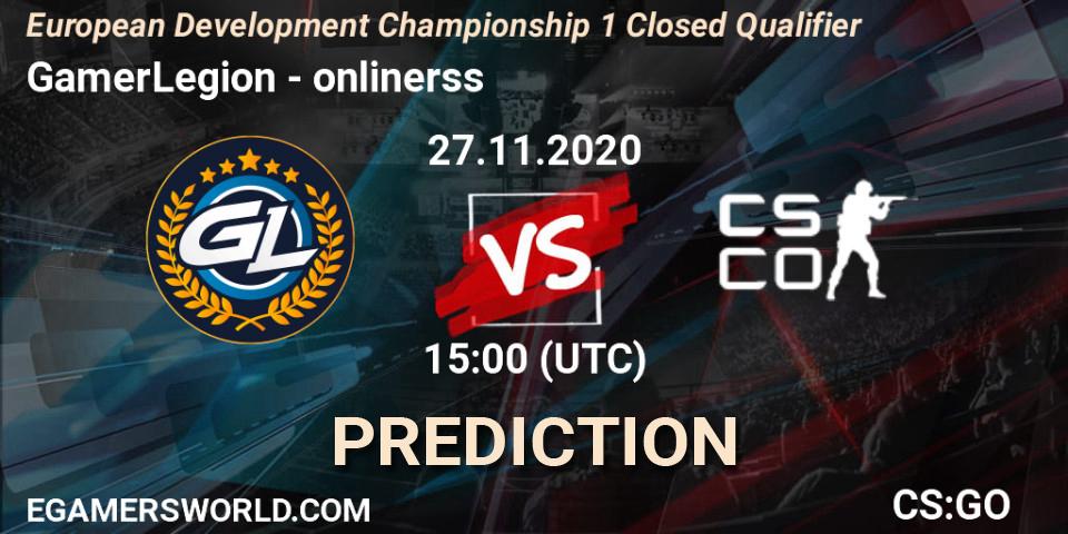 Prognose für das Spiel GamerLegion VS onlinerss. 27.11.2020 at 15:00. Counter-Strike (CS2) - European Development Championship 1 Closed Qualifier