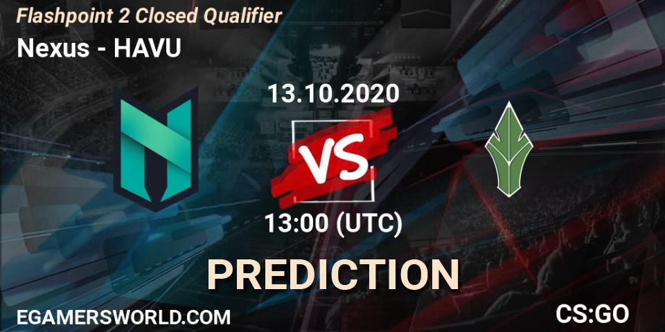 Prognose für das Spiel Nexus VS HAVU. 13.10.2020 at 13:10. Counter-Strike (CS2) - Flashpoint 2 Closed Qualifier