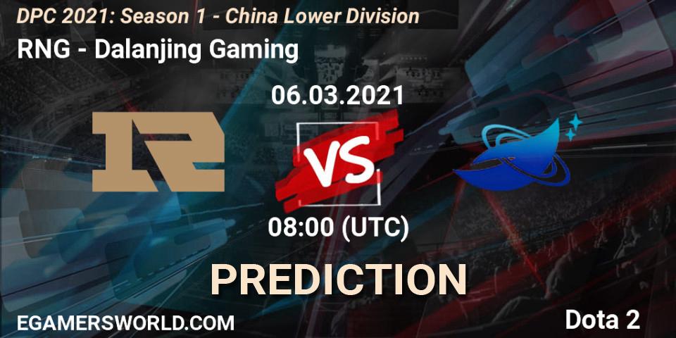 Prognose für das Spiel RNG VS Dalanjing Gaming. 06.03.2021 at 08:00. Dota 2 - DPC 2021: Season 1 - China Lower Division
