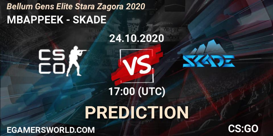 Prognose für das Spiel MBAPPEEK VS SKADE. 24.10.2020 at 17:10. Counter-Strike (CS2) - Bellum Gens Elite Stara Zagora 2020