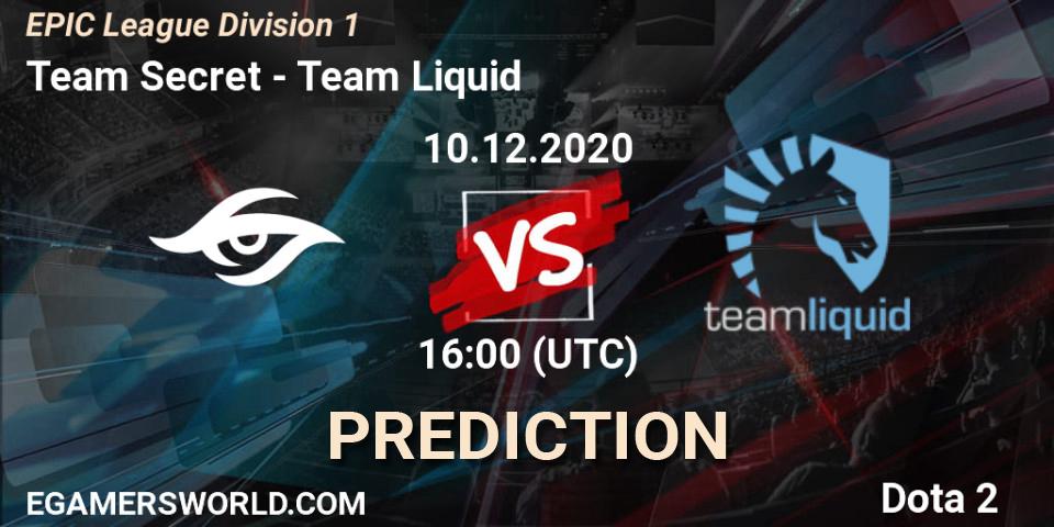 Prognose für das Spiel Team Secret VS Team Liquid. 10.12.2020 at 16:00. Dota 2 - EPIC League Division 1