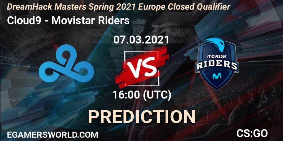 Prognose für das Spiel Cloud9 VS Movistar Riders. 07.03.2021 at 16:00. Counter-Strike (CS2) - DreamHack Masters Spring 2021 Europe Closed Qualifier