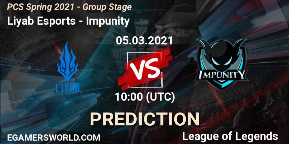 Prognose für das Spiel Liyab Esports VS Impunity. 05.03.2021 at 12:00. LoL - PCS Spring 2021 - Group Stage