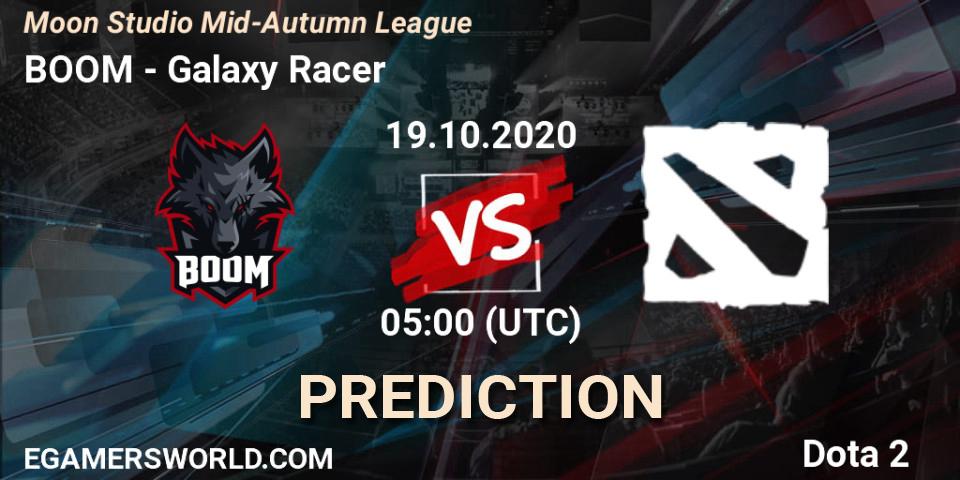 Prognose für das Spiel BOOM VS Galaxy Racer. 19.10.2020 at 05:05. Dota 2 - Moon Studio Mid-Autumn League