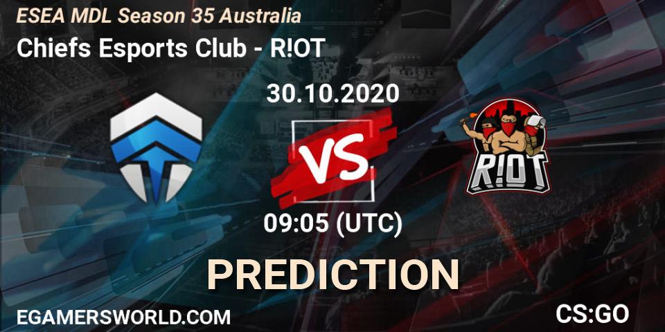 Prognose für das Spiel Chiefs Esports Club VS R!OT. 30.10.2020 at 09:05. Counter-Strike (CS2) - ESEA MDL Season 35 Australia