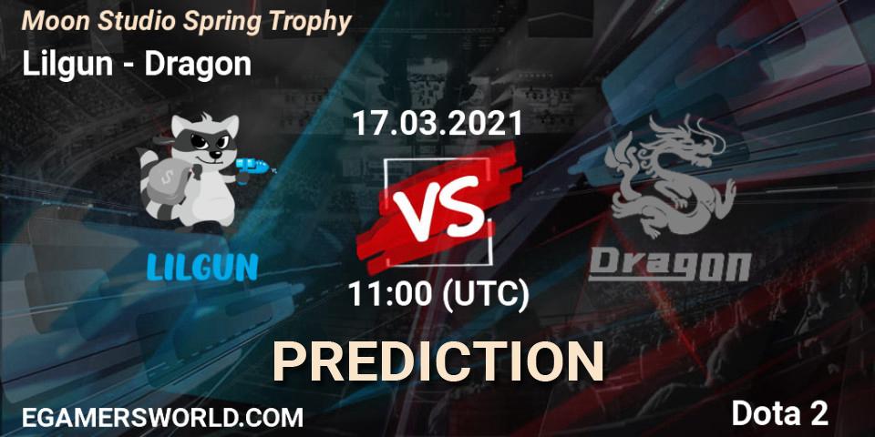 Prognose für das Spiel Lilgun VS Dragon. 17.03.2021 at 12:01. Dota 2 - Moon Studio Spring Trophy