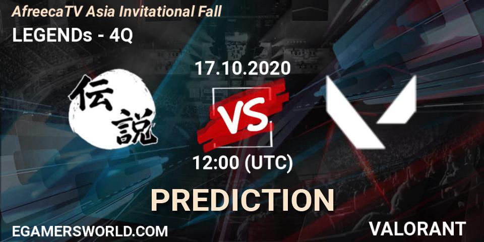 Prognose für das Spiel LEGENDs VS 4Q. 17.10.2020 at 12:00. VALORANT - AfreecaTV Asia Invitational Fall