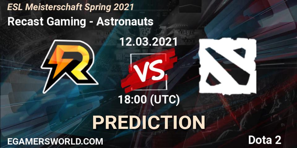 Prognose für das Spiel Recast Gaming VS Astronauts. 12.03.2021 at 18:00. Dota 2 - ESL Meisterschaft Spring 2021