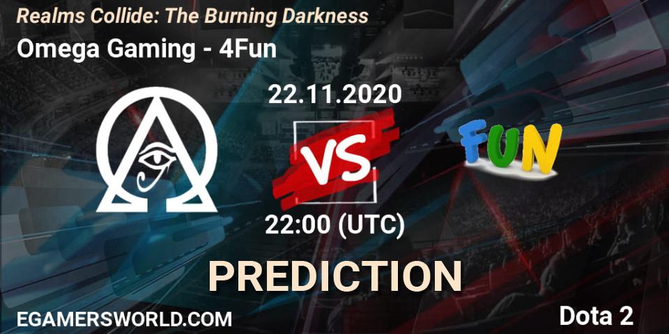 Prognose für das Spiel Omega Gaming VS 4Fun. 22.11.2020 at 22:21. Dota 2 - Realms Collide: The Burning Darkness