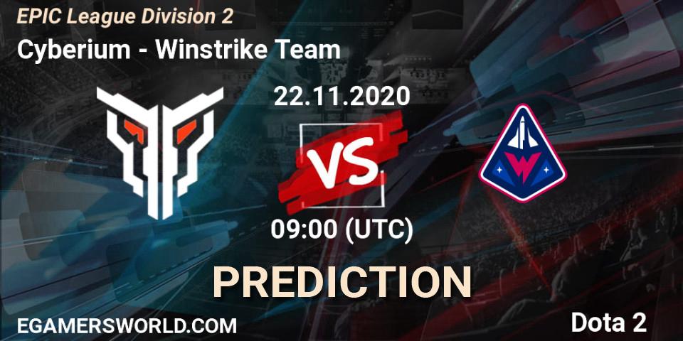 Prognose für das Spiel Cyberium VS Winstrike Team. 22.11.20. Dota 2 - EPIC League Division 2