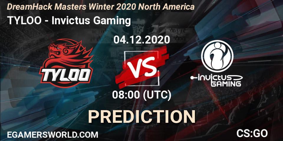 Prognose für das Spiel TYLOO VS Invictus Gaming. 04.12.2020 at 08:00. Counter-Strike (CS2) - DreamHack Masters Winter 2020 Asia