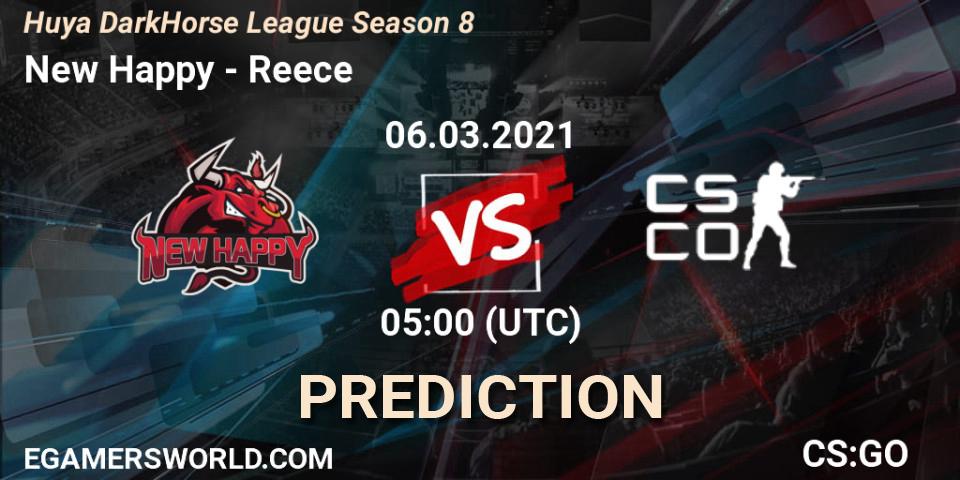 Prognose für das Spiel New Happy VS Reece. 06.03.2021 at 05:00. Counter-Strike (CS2) - Huya DarkHorse League Season 8