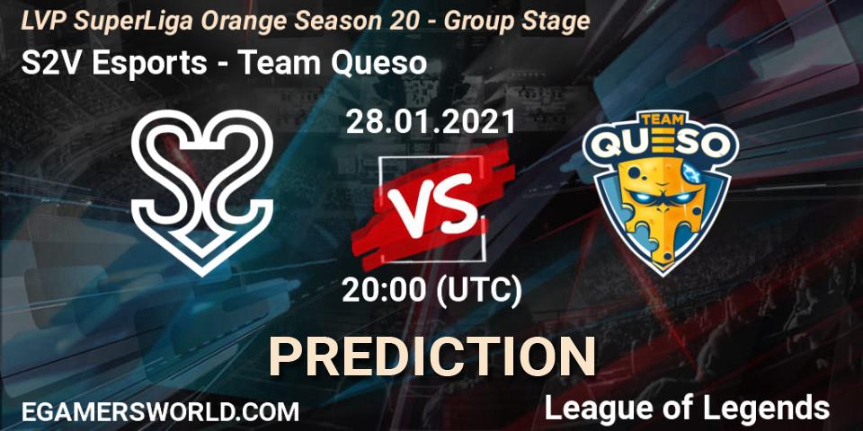 Prognose für das Spiel S2V Esports VS Team Queso. 28.01.2021 at 20:00. LoL - LVP SuperLiga Orange Season 20 - Group Stage