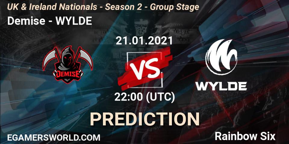 Prognose für das Spiel Demise VS WYLDE. 21.01.2021 at 22:00. Rainbow Six - UK & Ireland Nationals - Season 2 - Group Stage