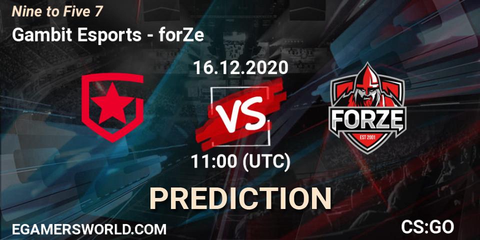Prognose für das Spiel Gambit Esports VS forZe. 16.12.2020 at 11:00. Counter-Strike (CS2) - Nine to Five 7