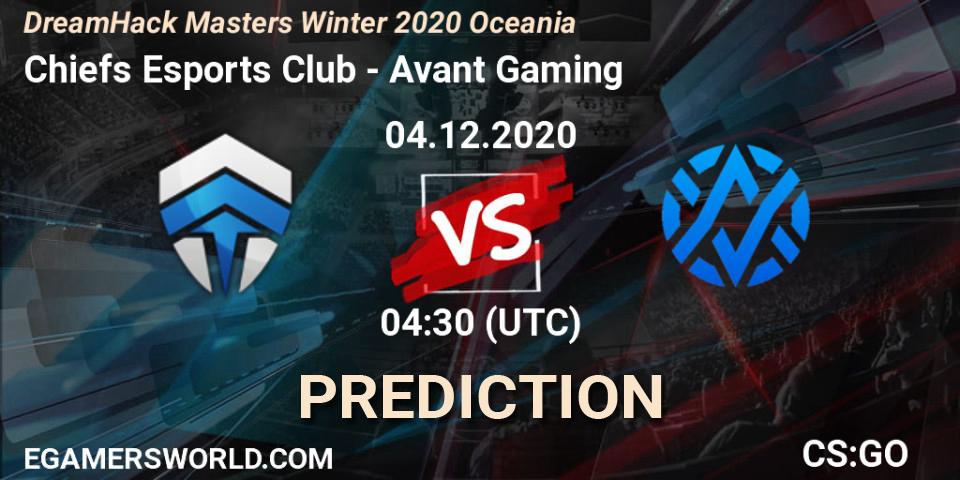 Prognose für das Spiel Chiefs Esports Club VS Avant Gaming. 04.12.20. CS2 (CS:GO) - DreamHack Masters Winter 2020 Oceania