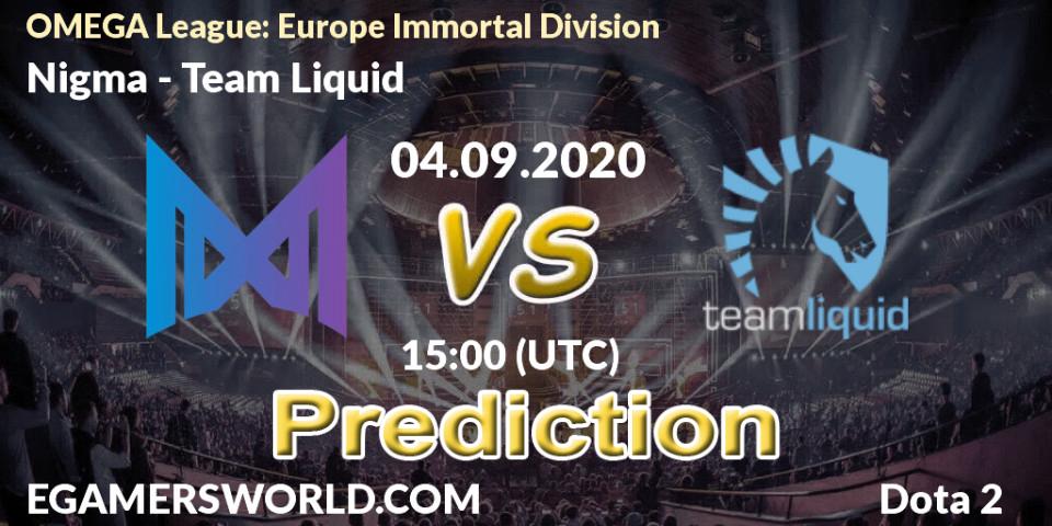 Prognose für das Spiel Nigma VS Team Liquid. 04.09.20. Dota 2 - OMEGA League: Europe Immortal Division