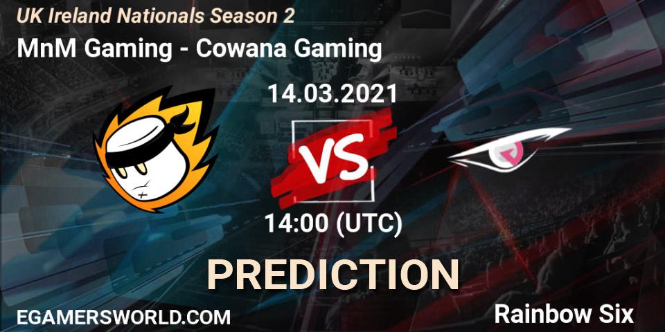 Prognose für das Spiel MnM Gaming VS Cowana Gaming. 14.03.2021 at 14:00. Rainbow Six - UK Ireland Nationals Season 2
