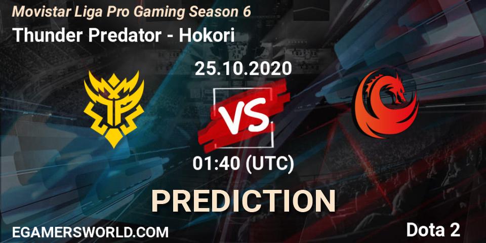 Prognose für das Spiel Thunder Predator VS Hokori. 25.10.20. Dota 2 - Movistar Liga Pro Gaming Season 6