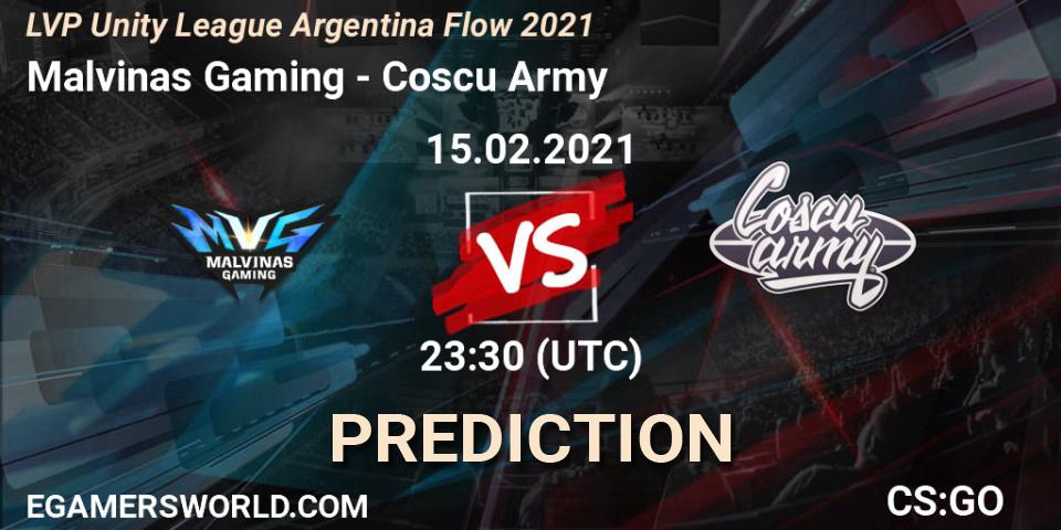 Prognose für das Spiel Malvinas Gaming VS Coscu Army. 15.02.2021 at 23:30. Counter-Strike (CS2) - LVP Unity League Argentina Apertura 2021