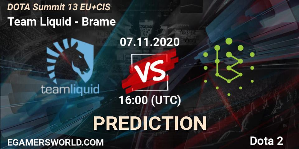 Prognose für das Spiel Team Liquid VS Brame. 07.11.20. Dota 2 - DOTA Summit 13: EU & CIS