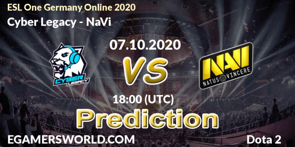 Prognose für das Spiel Cyber Legacy VS NaVi. 07.10.20. Dota 2 - ESL One Germany 2020 Online