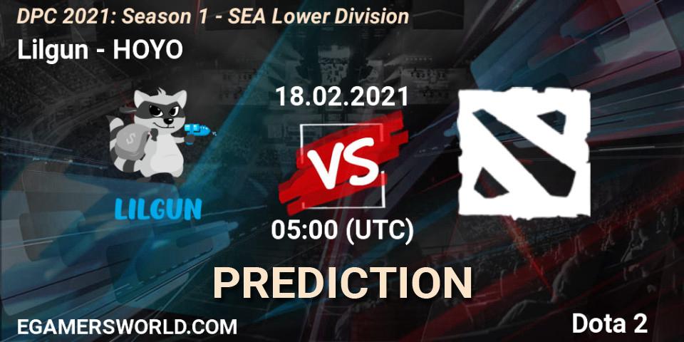 Prognose für das Spiel Lilgun VS HOYO. 18.02.2021 at 05:03. Dota 2 - DPC 2021: Season 1 - SEA Lower Division