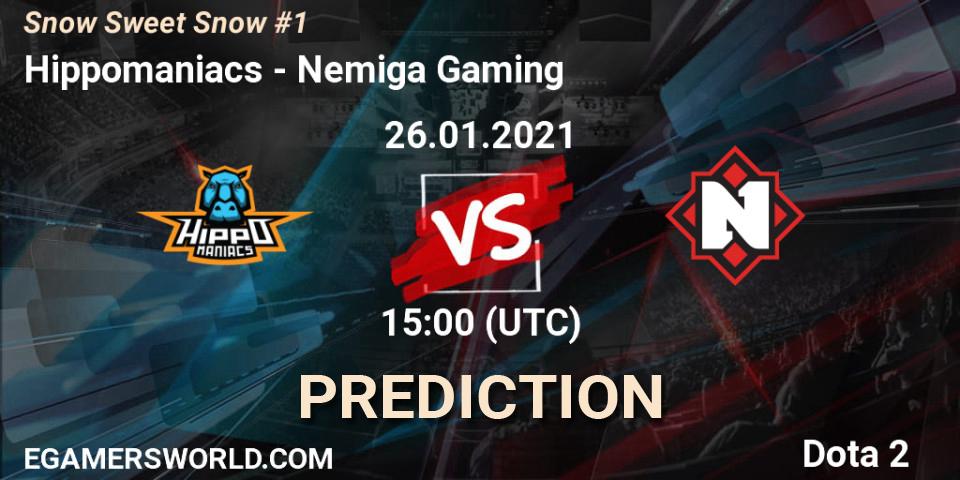 Prognose für das Spiel Hippomaniacs VS Nemiga Gaming. 26.01.21. Dota 2 - Snow Sweet Snow #1