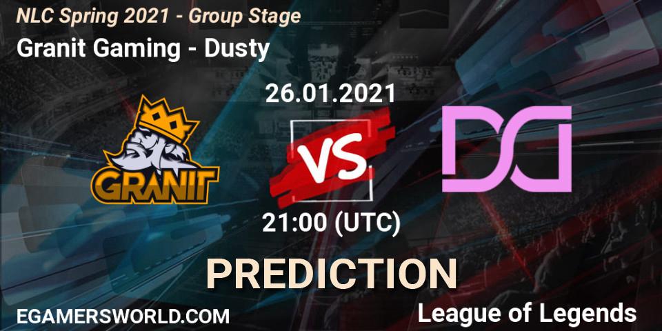 Prognose für das Spiel Granit Gaming VS Dusty. 26.01.2021 at 21:00. LoL - NLC Spring 2021 - Group Stage