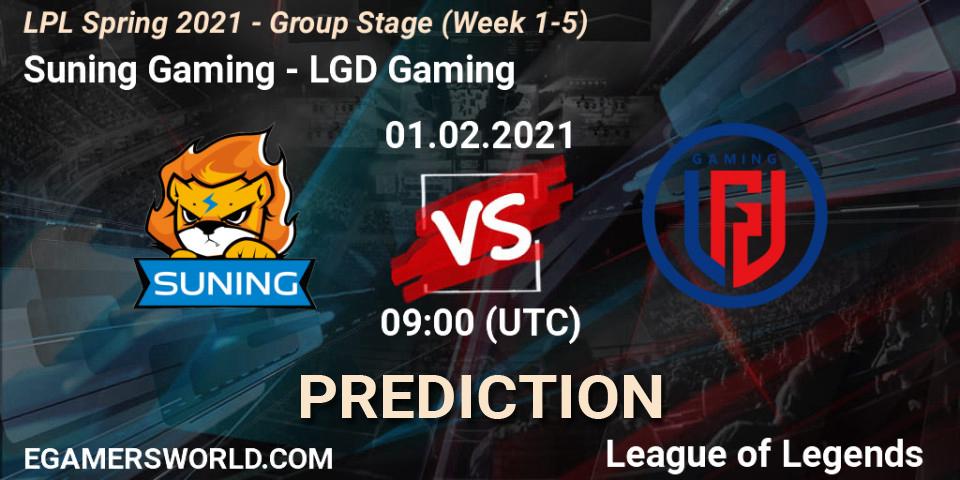 Prognose für das Spiel Suning Gaming VS LGD Gaming. 01.02.21. LoL - LPL Spring 2021 - Group Stage (Week 1-5)