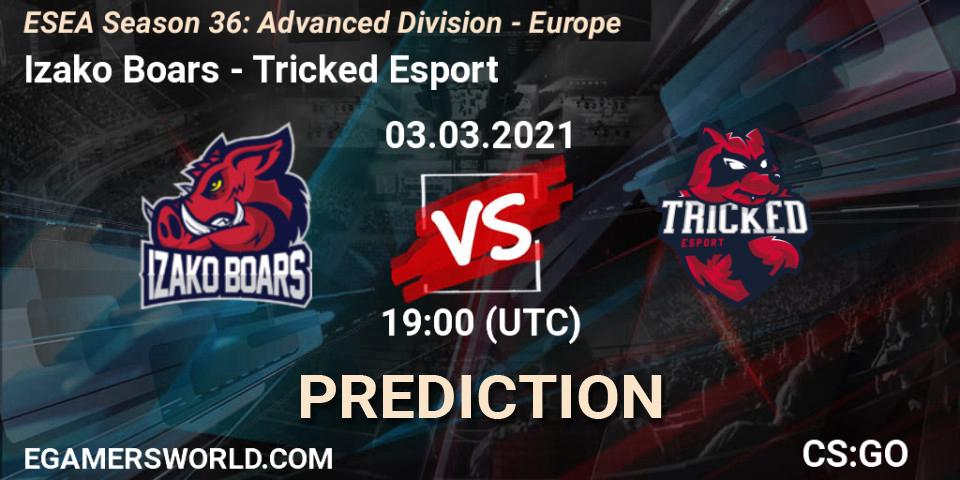Prognose für das Spiel Izako Boars VS Tricked Esport. 03.03.2021 at 19:00. Counter-Strike (CS2) - ESEA Season 36: Europe - Advanced Division