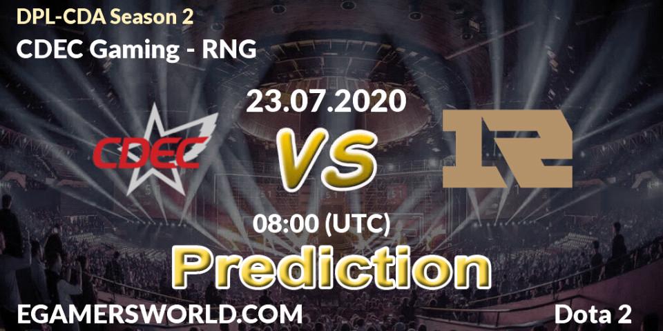 Prognose für das Spiel CDEC Gaming VS RNG. 23.07.2020 at 07:30. Dota 2 - DPL-CDA Professional League Season 2