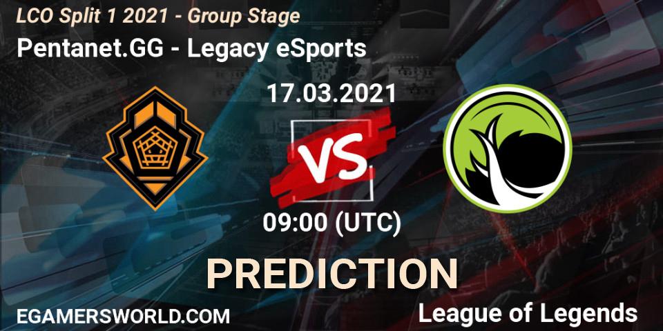 Prognose für das Spiel Pentanet.GG VS Legacy eSports. 17.03.21. LoL - LCO Split 1 2021 - Group Stage