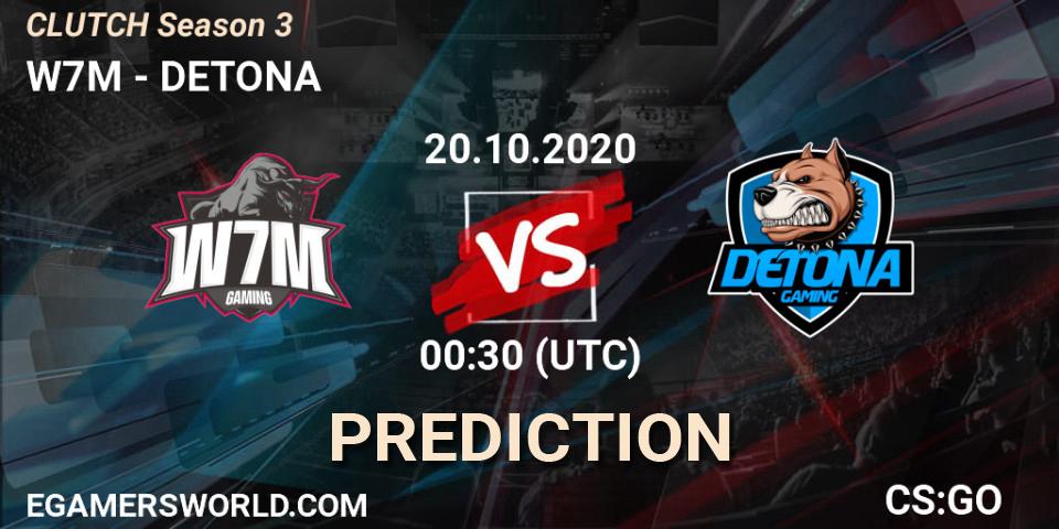Prognose für das Spiel W7M VS DETONA. 20.10.20. CS2 (CS:GO) - CLUTCH Season 3