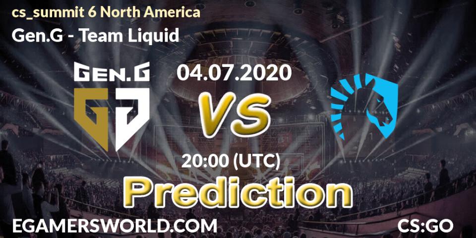 Prognose für das Spiel Gen.G VS Team Liquid. 04.07.2020 at 20:00. Counter-Strike (CS2) - cs_summit 6 North America