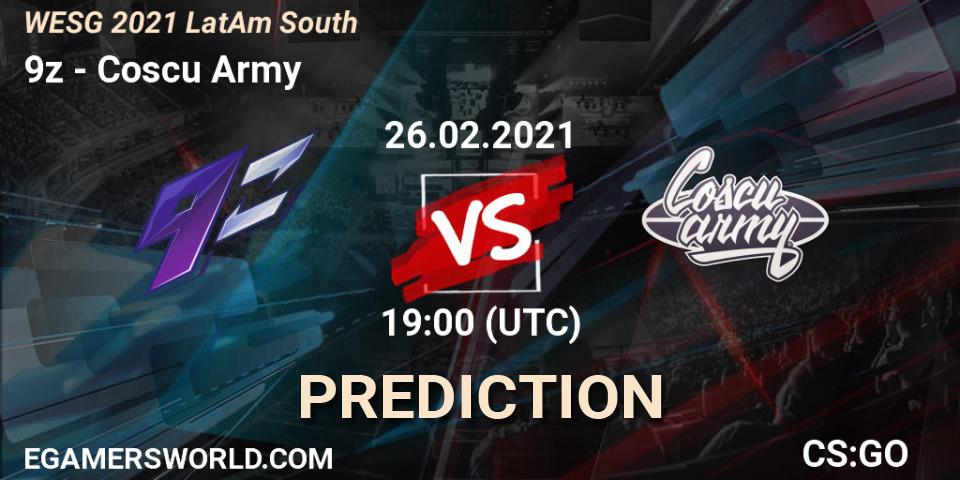 Prognose für das Spiel 9z VS Coscu Army. 27.02.2021 at 00:15. Counter-Strike (CS2) - WESG 2021 LatAm South