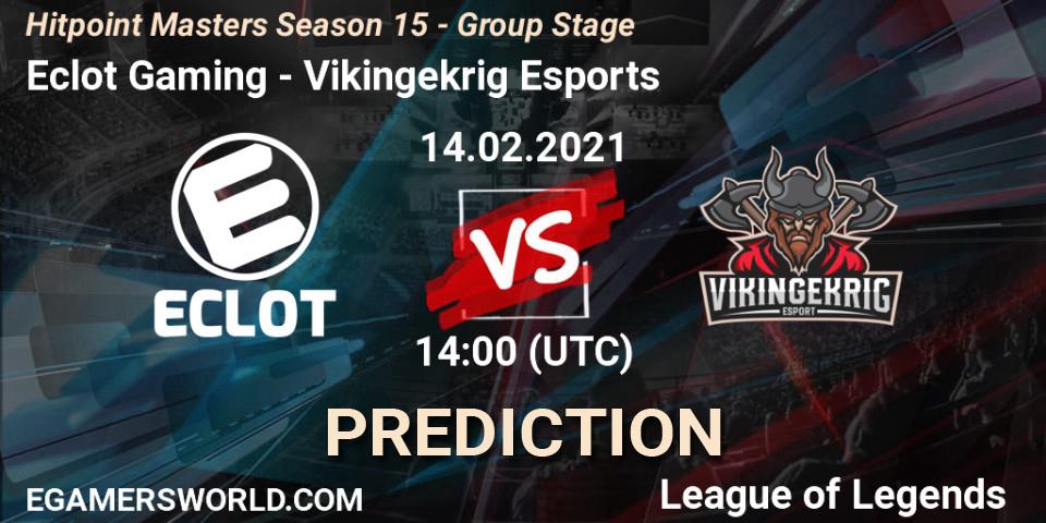Prognose für das Spiel Eclot Gaming VS Vikingekrig Esports. 14.02.2021 at 14:00. LoL - Hitpoint Masters Season 15 - Group Stage