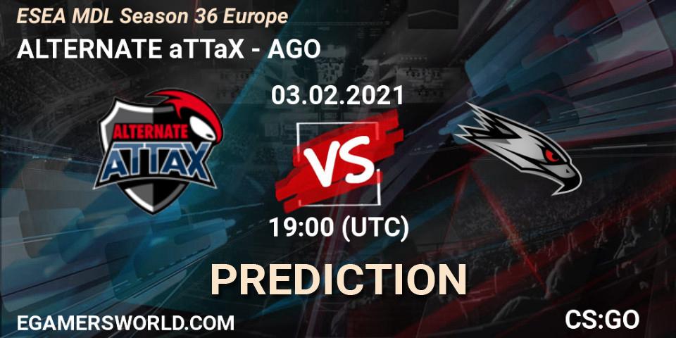 Prognose für das Spiel ALTERNATE aTTaX VS AGO. 03.02.21. CS2 (CS:GO) - MDL ESEA Season 36: Europe - Premier division