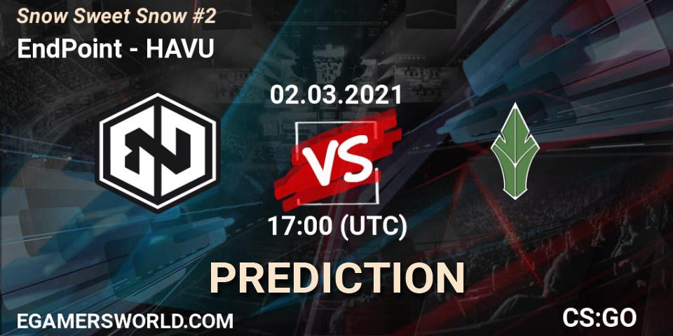 Prognose für das Spiel EndPoint VS HAVU. 02.03.2021 at 17:00. Counter-Strike (CS2) - Snow Sweet Snow #2