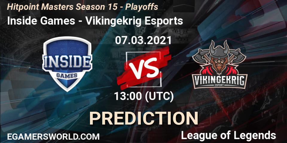Prognose für das Spiel Inside Games VS Vikingekrig Esports. 07.03.2021 at 13:00. LoL - Hitpoint Masters Season 15 - Playoffs