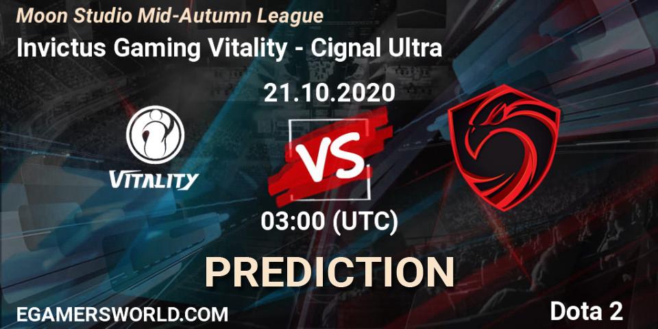 Prognose für das Spiel Invictus Gaming Vitality VS Cignal Ultra. 21.10.20. Dota 2 - Moon Studio Mid-Autumn League